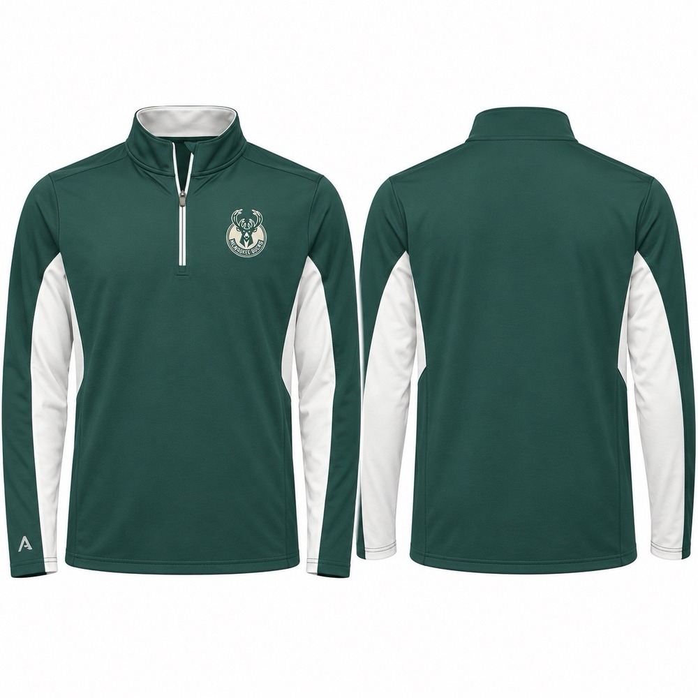 NEW Antigua Milwaukee Bucks Aspect Quarter Zip Pullover Men’s Large Green NBA